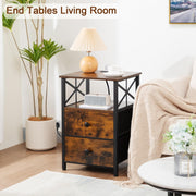 Set of 2 Brown Bedside Tables with USB Ports & Fabric Drawers