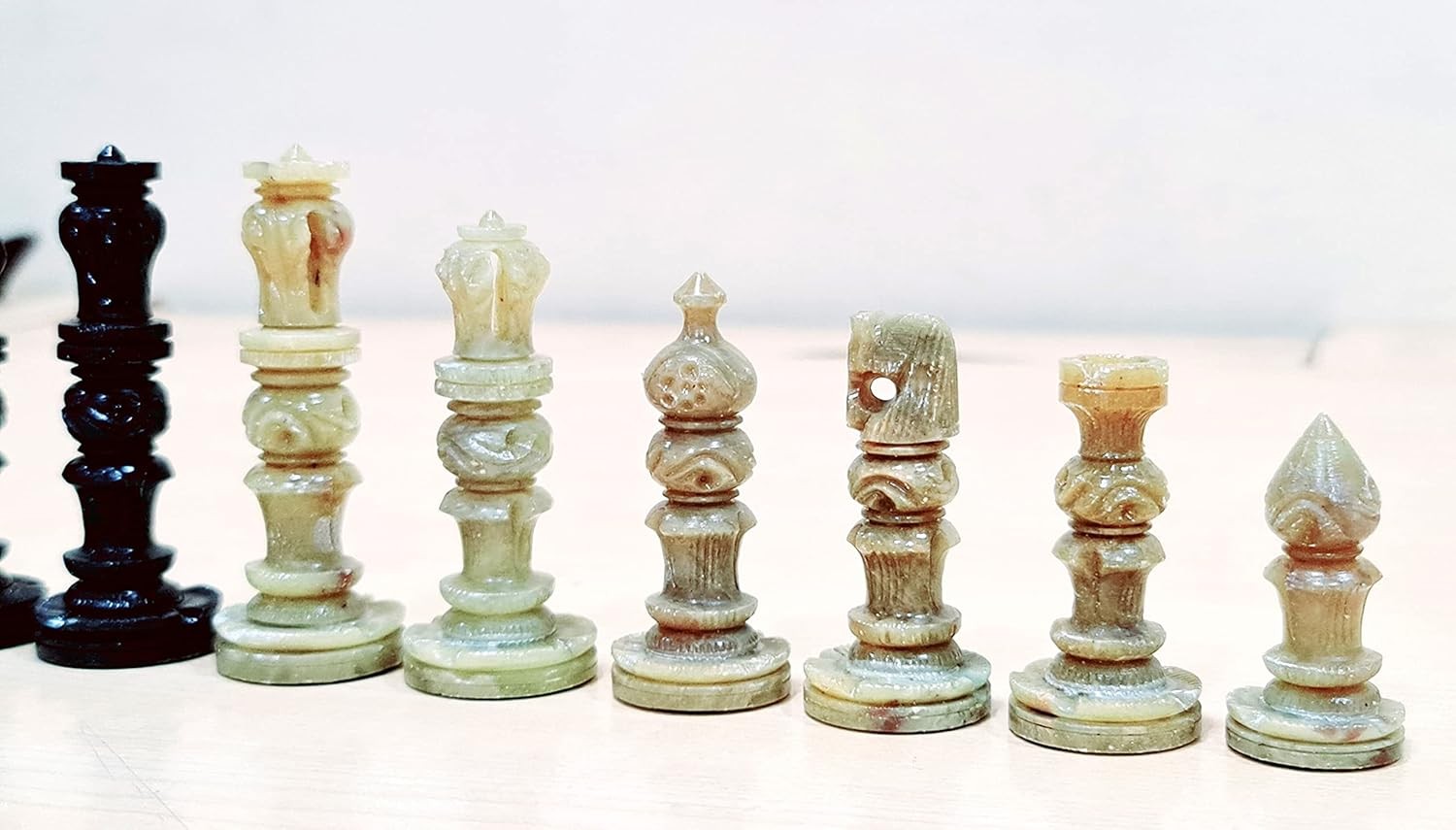 Luxury Natural Stone Chess Pieces 3" King | Hand-Carved Weighted Set