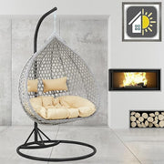Luxury Rattan Double Egg Swing Chair w/ Cushions & Rain Cover – Indoor Outdoor