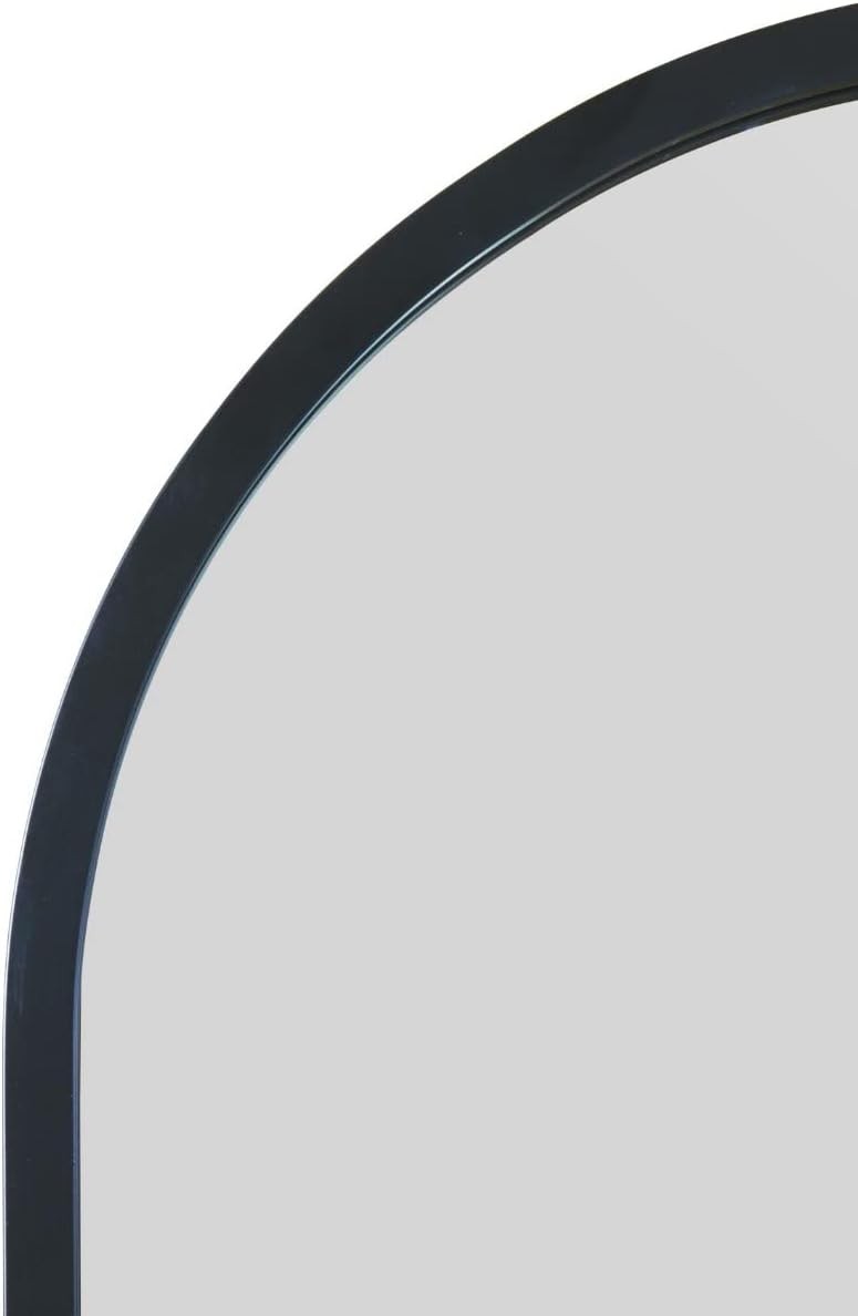 Modern Black Metal Framed Arched Wall Mirror 120x60cm Stylish