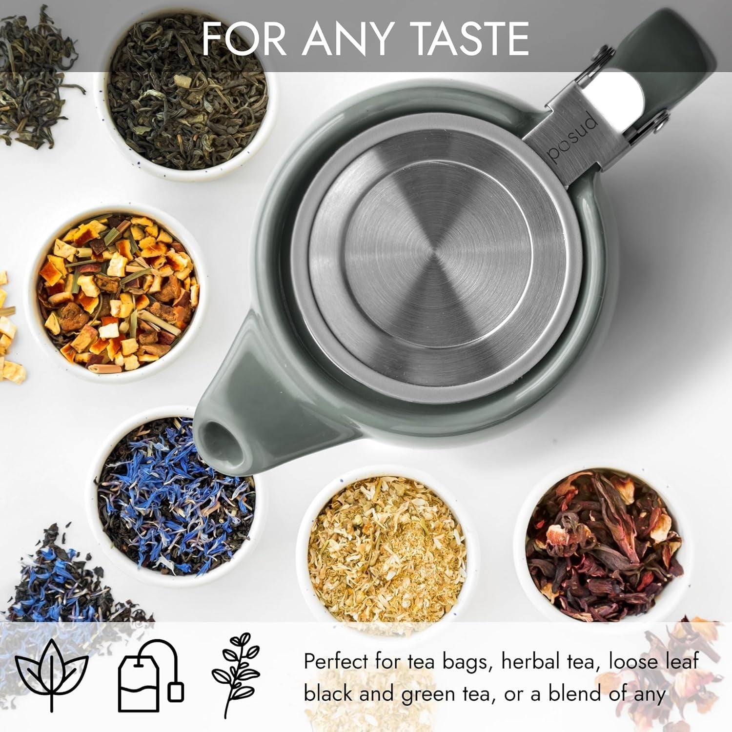 Ceramic Teapot with Infuser 550ml Loose Leaf Tea Pot for 2 Cups Grey