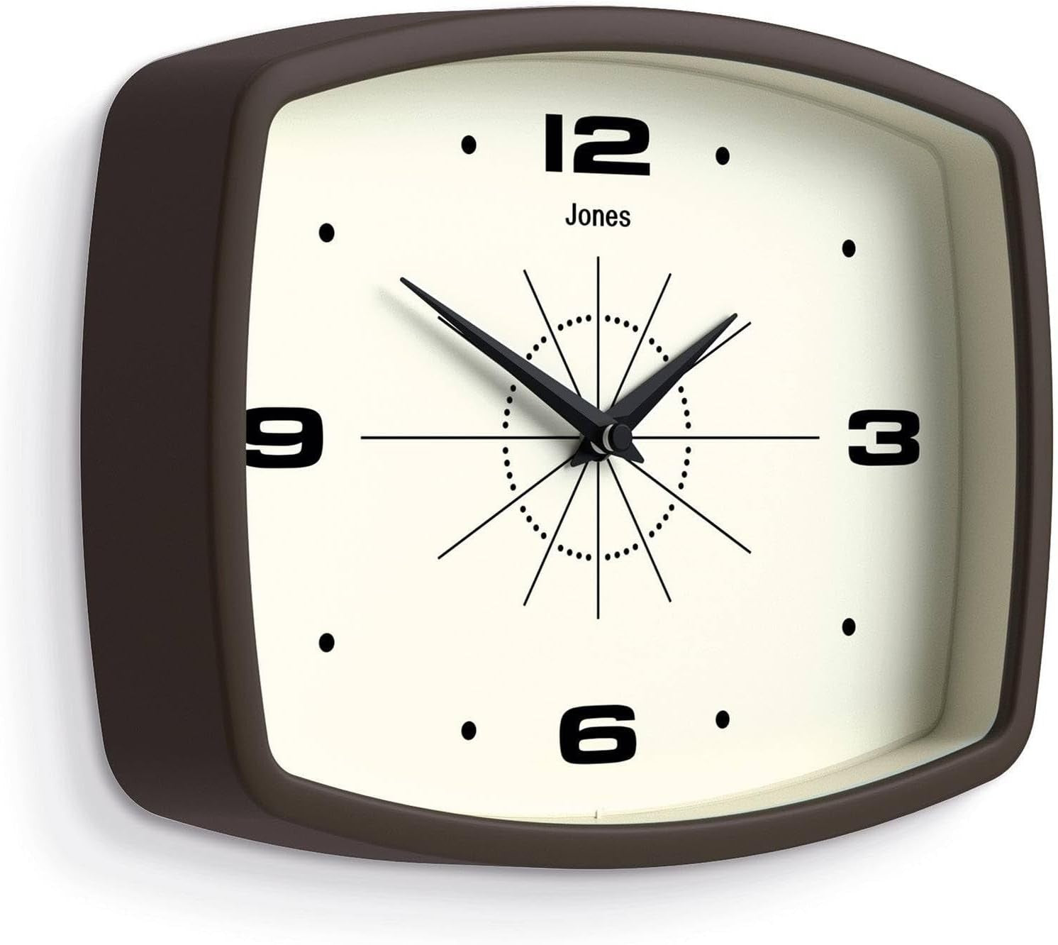 Retro 25cm Wall Clock Rectangle Silent Mocha Brown Kitchen Living Room Decor