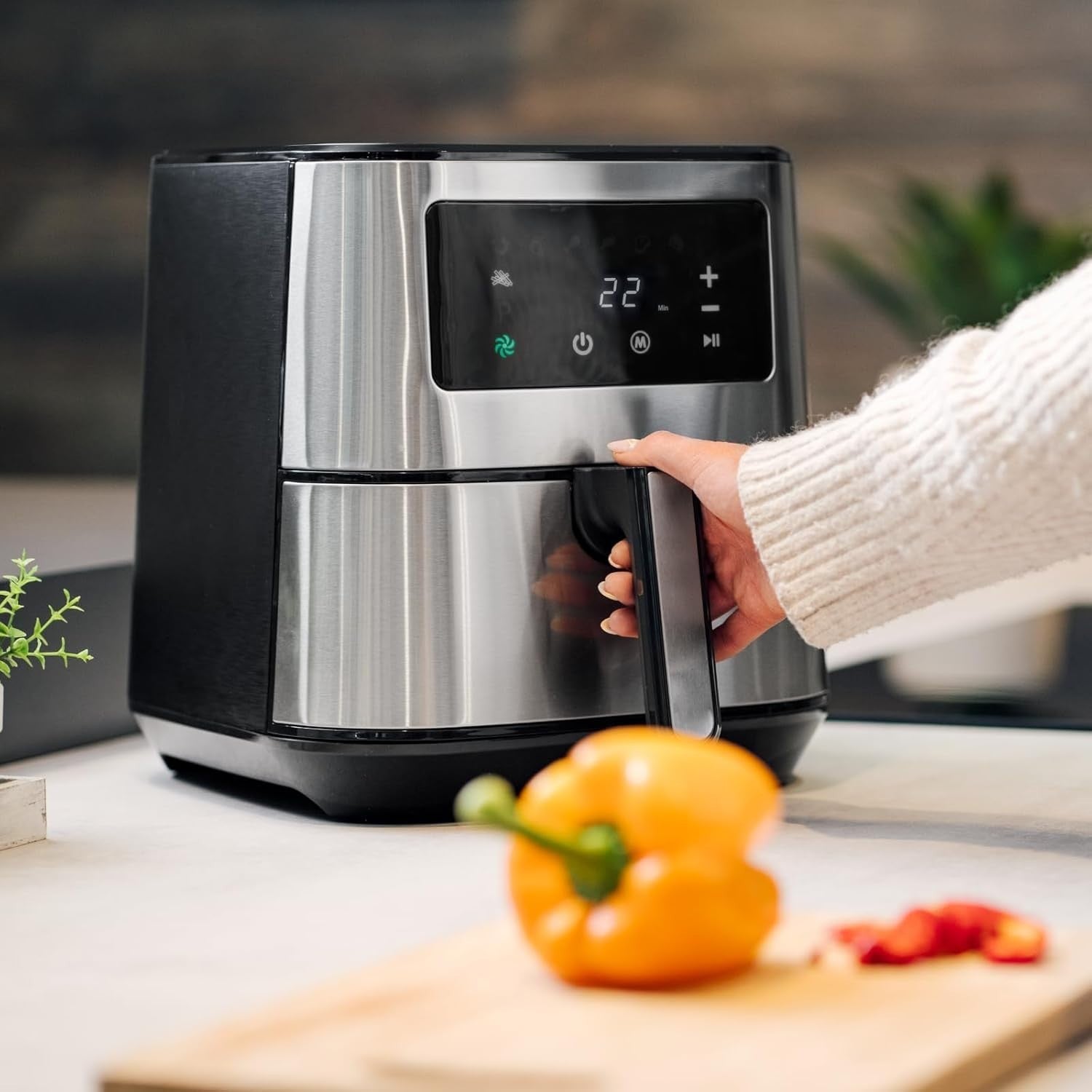 5.5L Large Air Fryer Stainless Steel | 1700W Fast Cooking | 8 Presets Digital