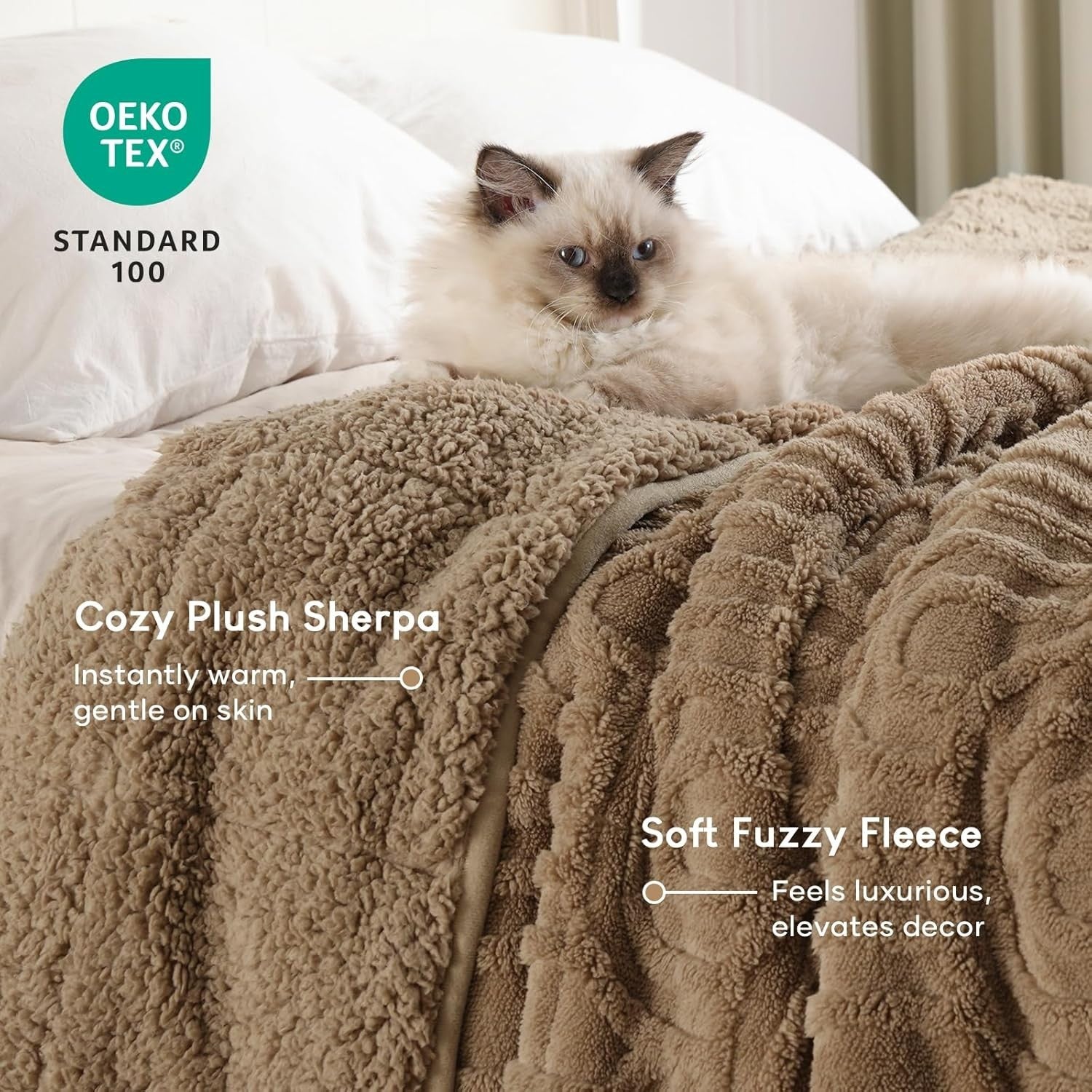 Khaki Sherpa Weighted Blanket 15lbs Queen 60x80 Cozy Sleep