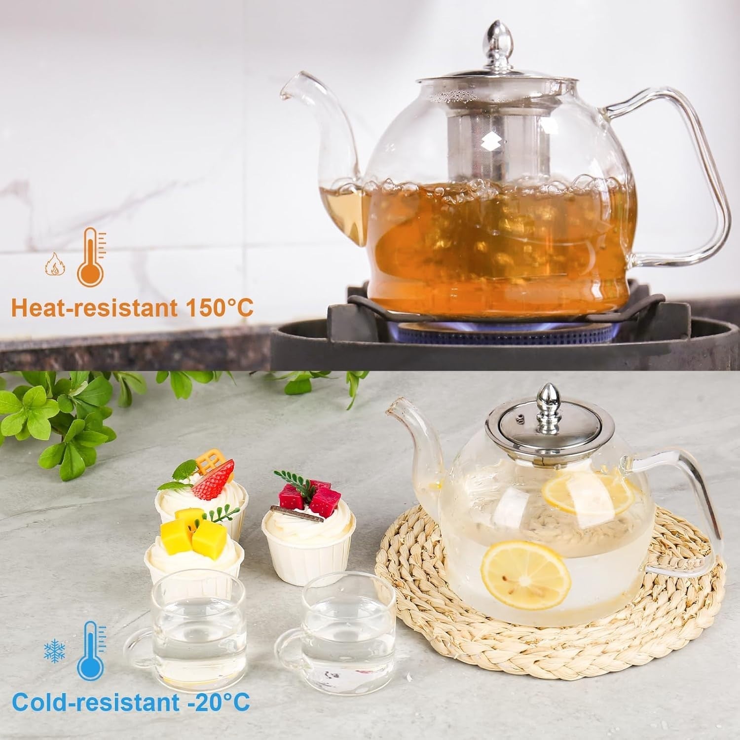 Glass Teapot with Infuser 1200ml Loose Leaf Tea Maker Stainless Steel