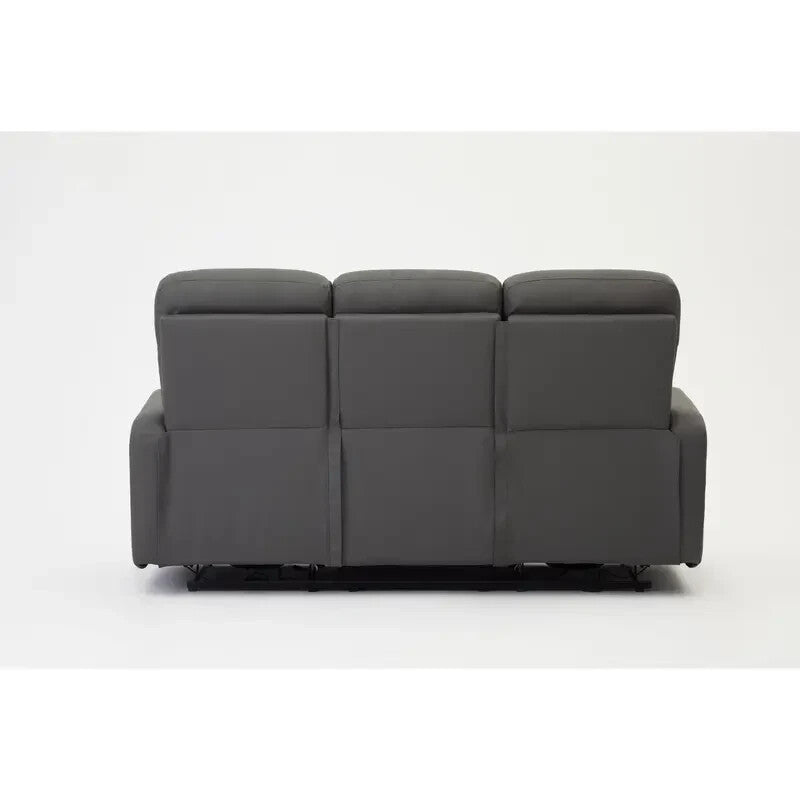 3 Seater Electric Recliner Sofa Grey Faux Leather Lounge Seat Lumbar Support