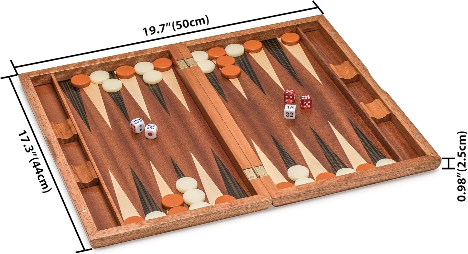 Wooden Backgammon Set 43cm Inlaid Board Luxury Case Dice Cups Strategy Game