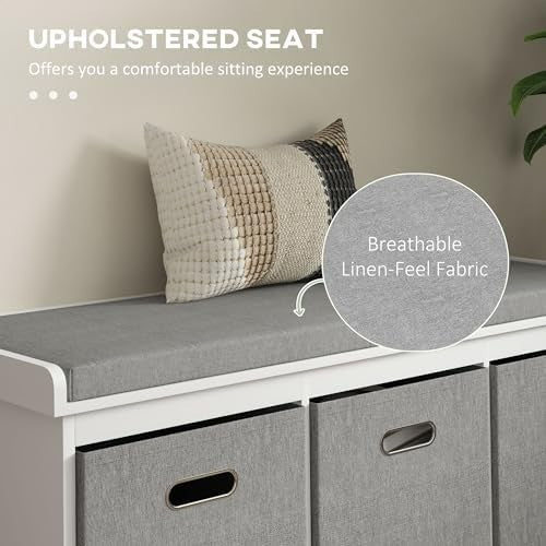 White 3-Drawer Shoe Storage Bench with Cushion Seat – Modern 105cm Hallway