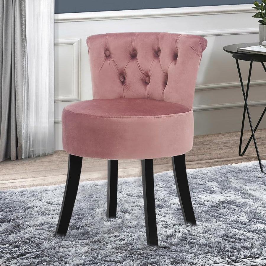 Pink Velvet Vanity Chair with Tufted Back – Comfy Dressing Table Seat