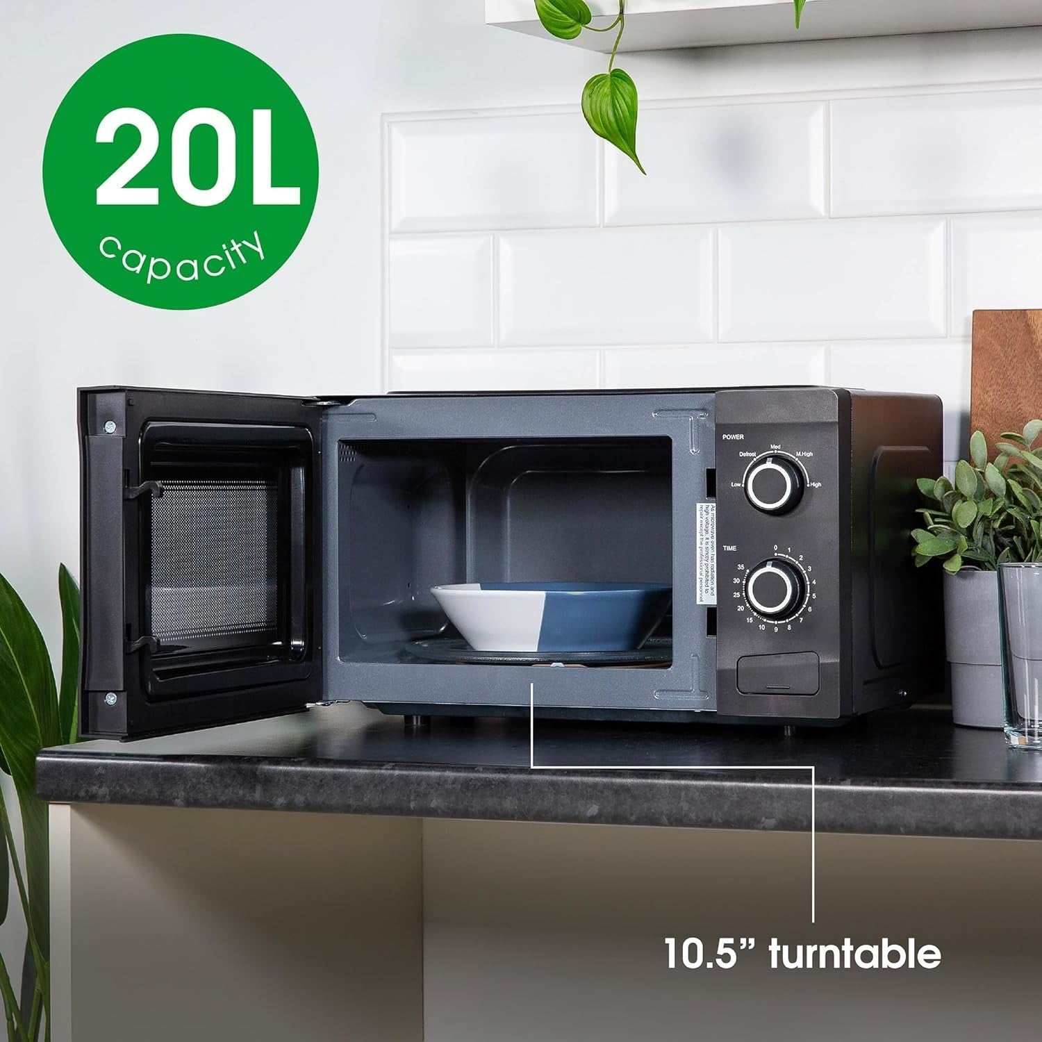 20L Microwave 700W Manual 5 Power Levels Defrost Black