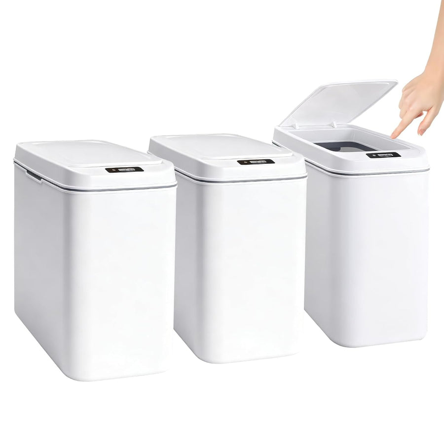 3-Pack Touchless Bathroom Trash Can | 2.6 Gallon Motion Sensor Bin