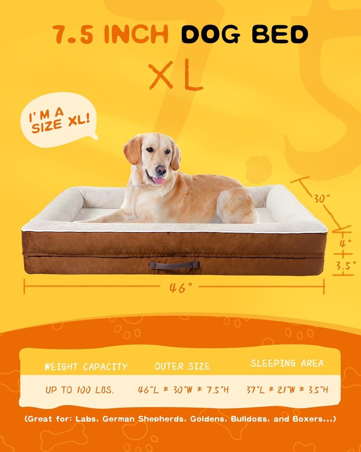 XL Orthopedic Dog Bed 117x76cm Waterproof Washable Brown