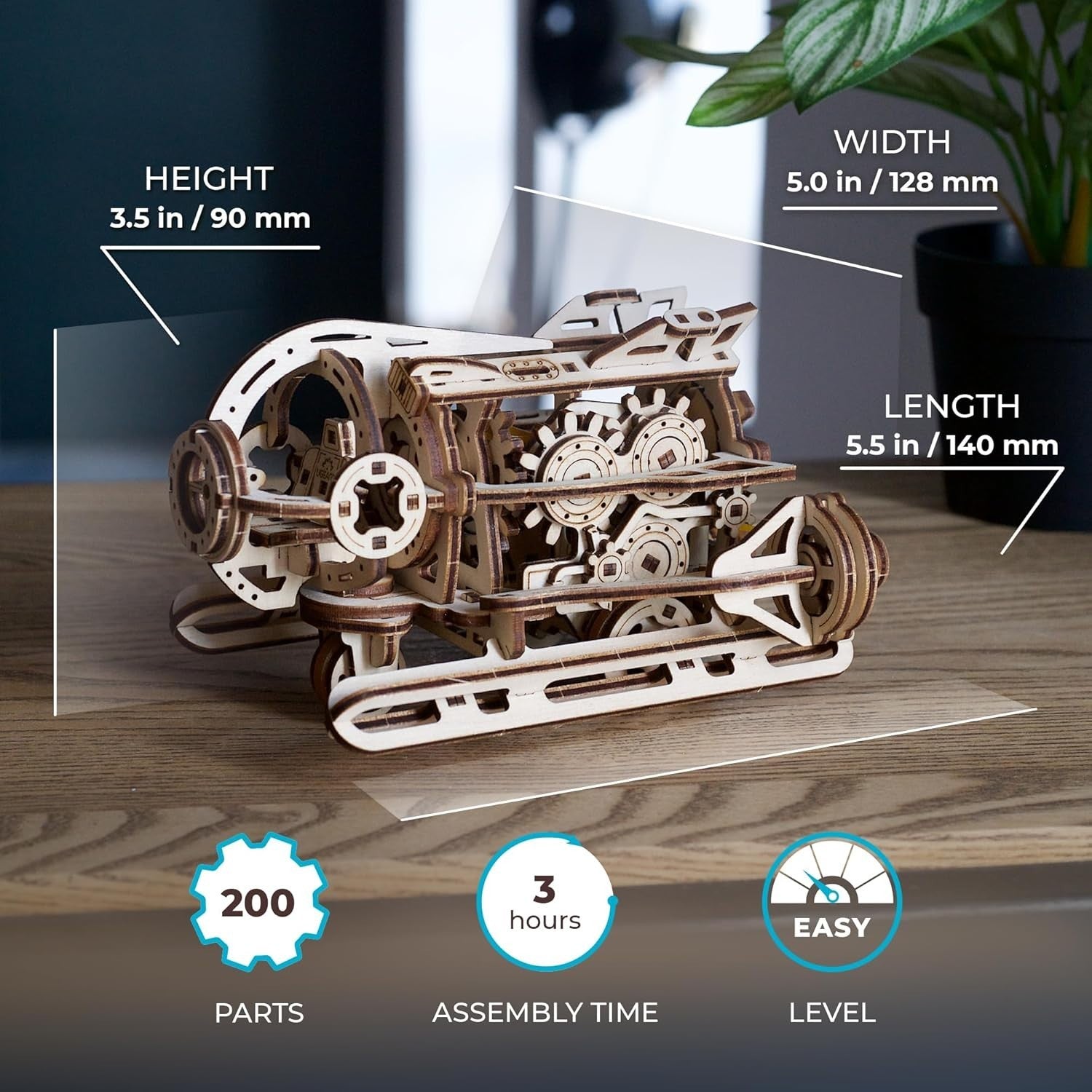 3D Wooden Steampunk Submarine Puzzle Model - Mechanical Brain Teaser Kit