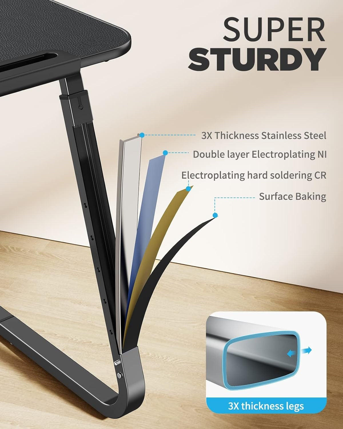 Overbed Laptop Table Sofa Desk Adjustable Angle C Shape Tray with Cup Holder