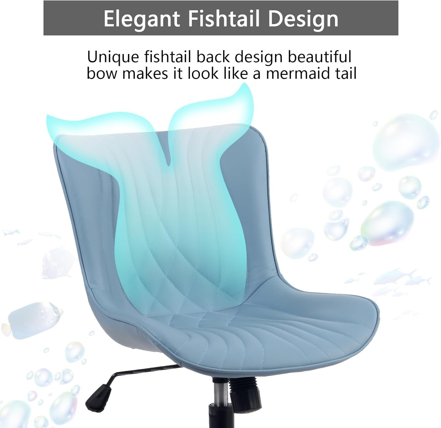 Ergonomic Blue Office Chair Swivel Desk Chair Faux Leather Home Task Seat
