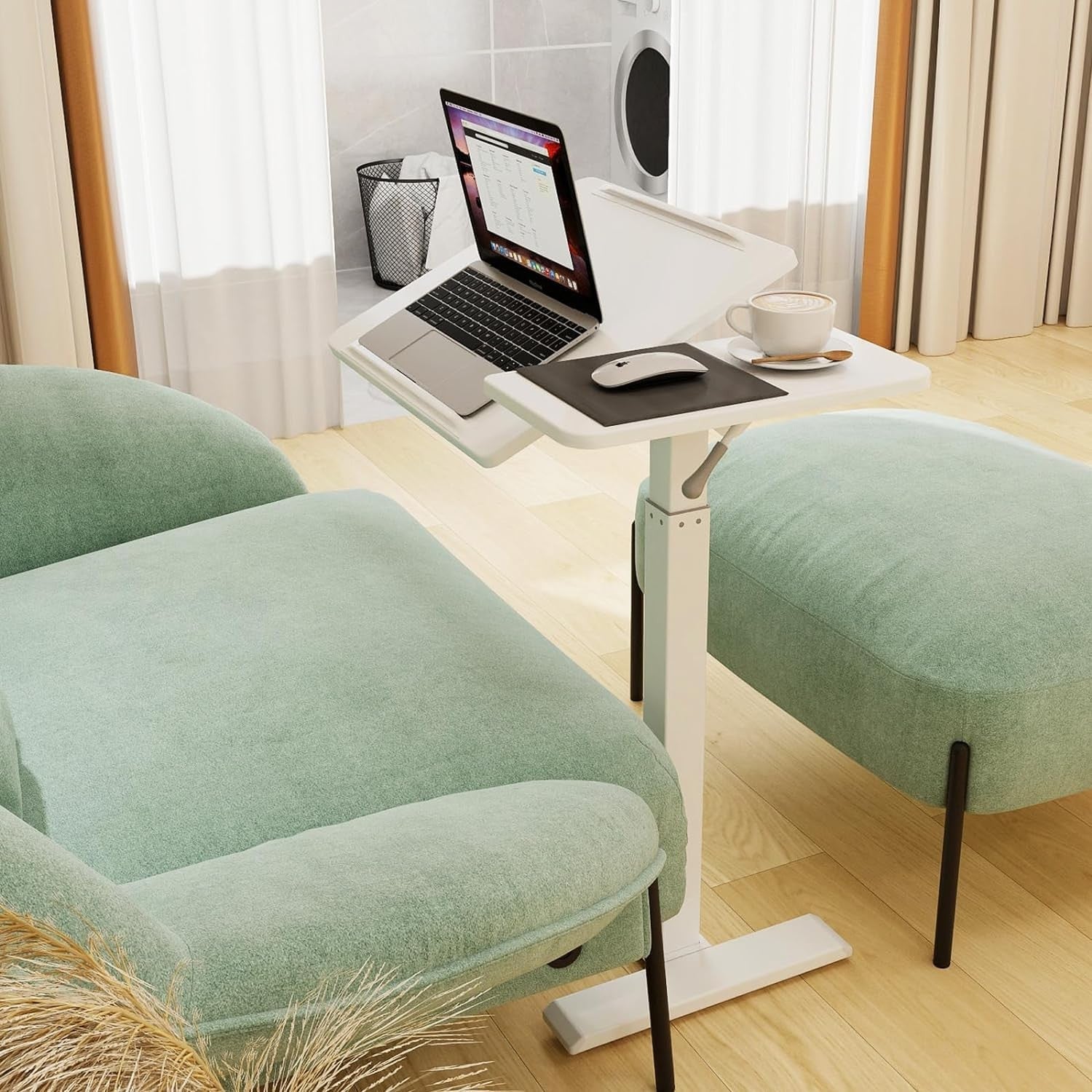 Adjustable Overbed Table with Wheels Split Top Laptop Desk Pneumatic