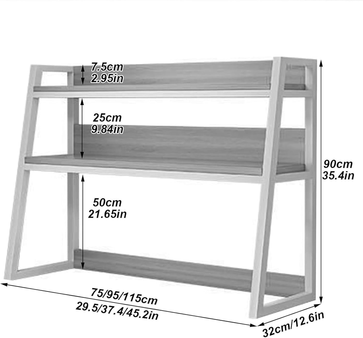 2-Tier Desktop Hutch Shelf Metal/MDF Storage Rack Organizer 95cm for Home Office