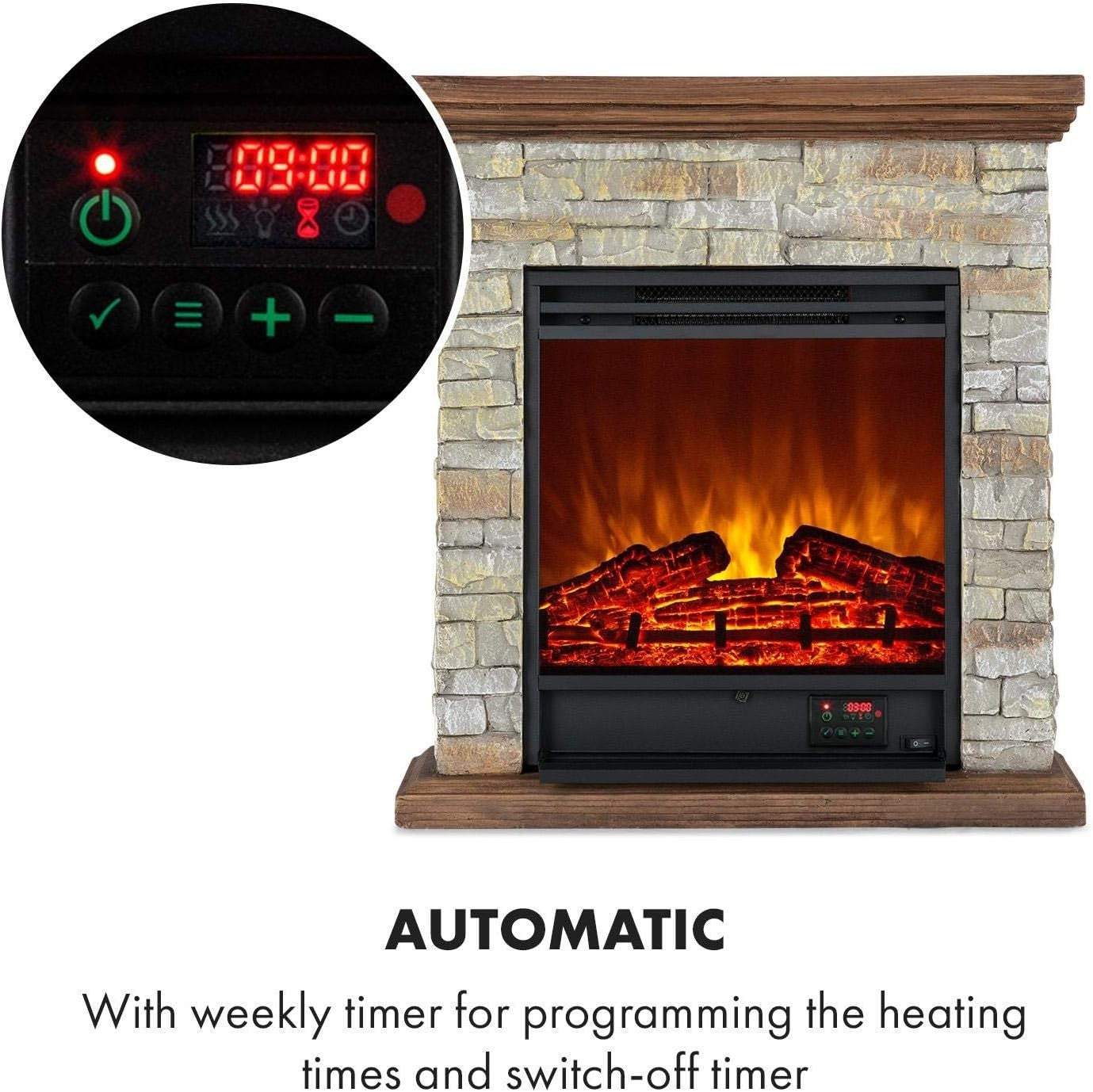 Electric Fireplace 1800W LED Flame Log Effect Heater with Remote Control