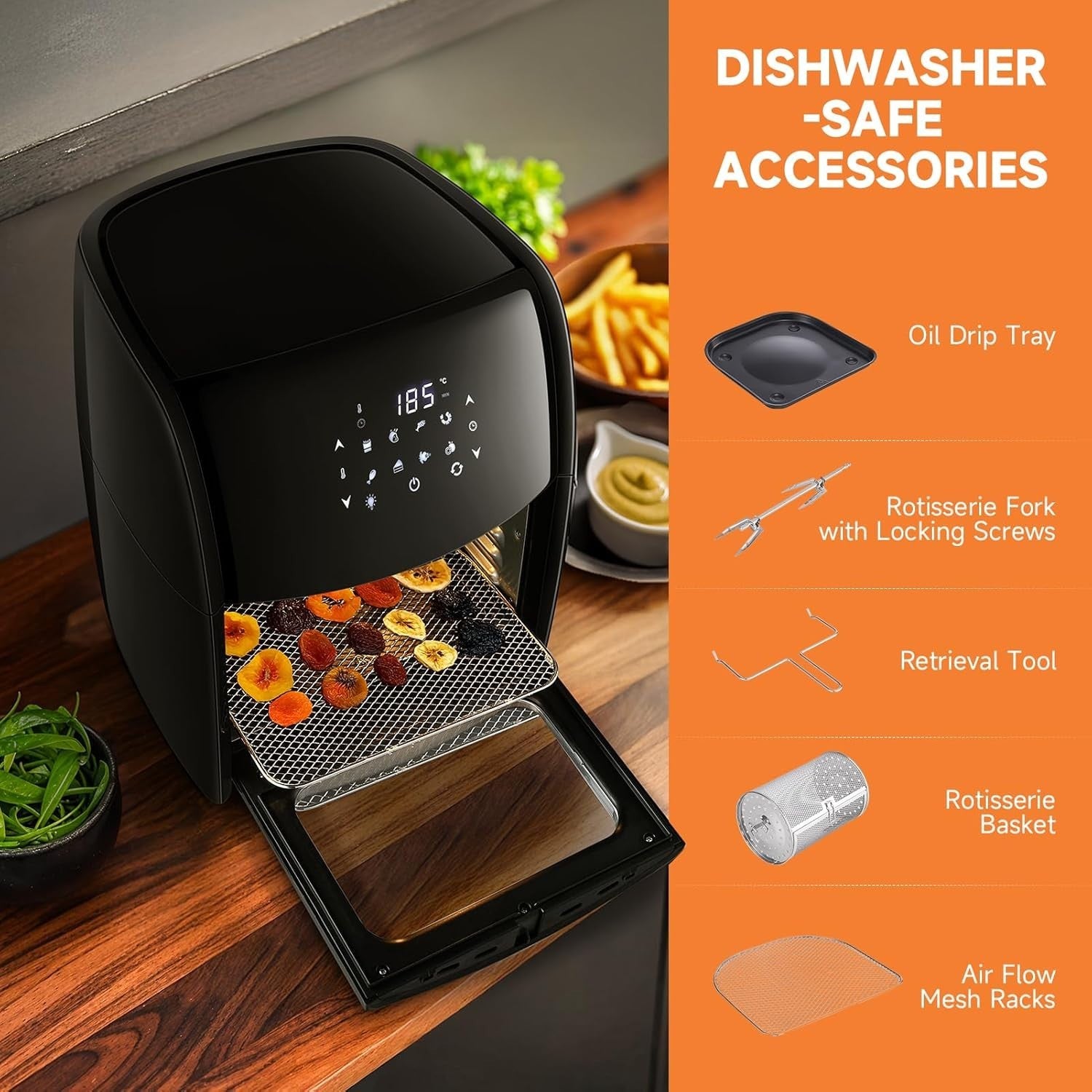 12L Air Fryer Oven With Rotisserie | Digital Touchscreen | 8 Presets 1800W