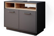 Anthracite Bathroom Sink Cabinet Vanity Storage Unit with Oak Shelves 80x64cm