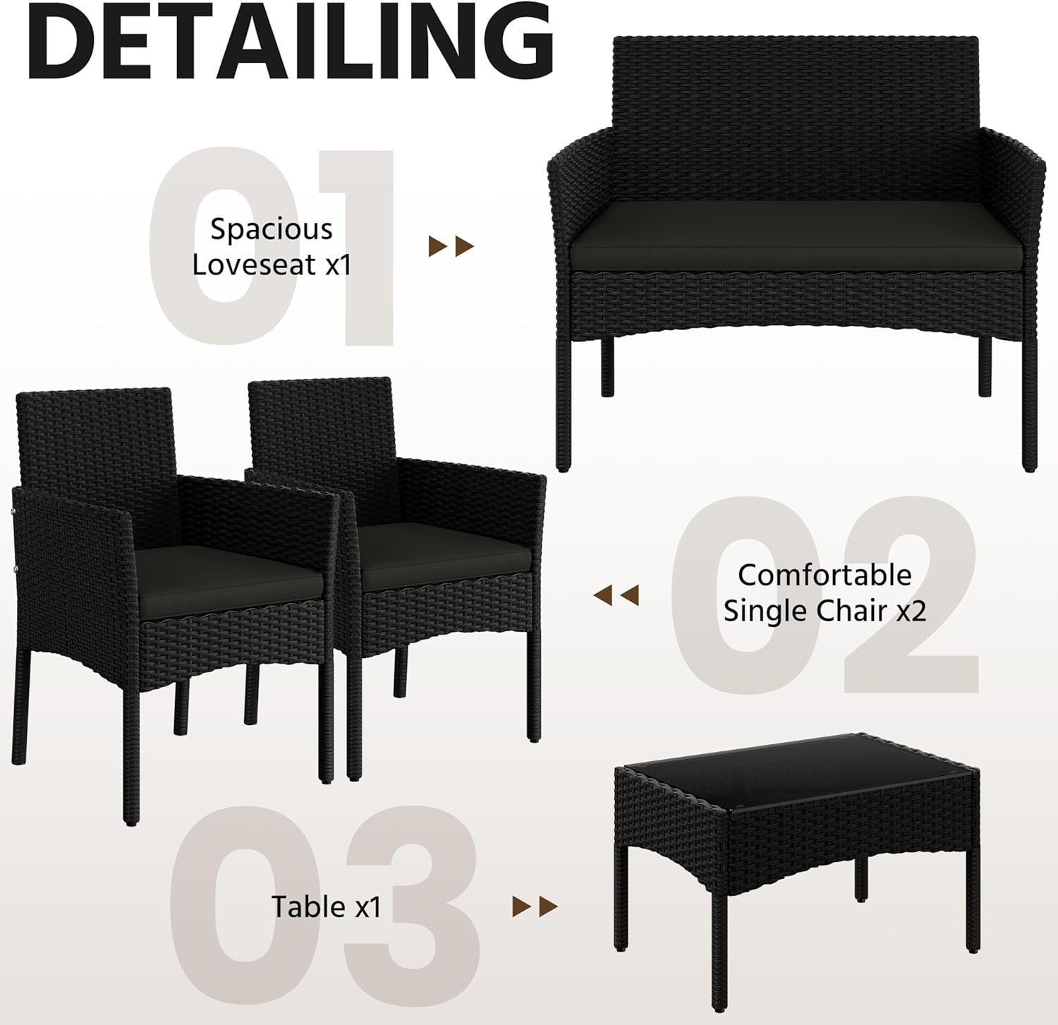 4-Piece Outdoor Patio Rattan Sofa Set with Glass Table, Cushioned Garden Lounge