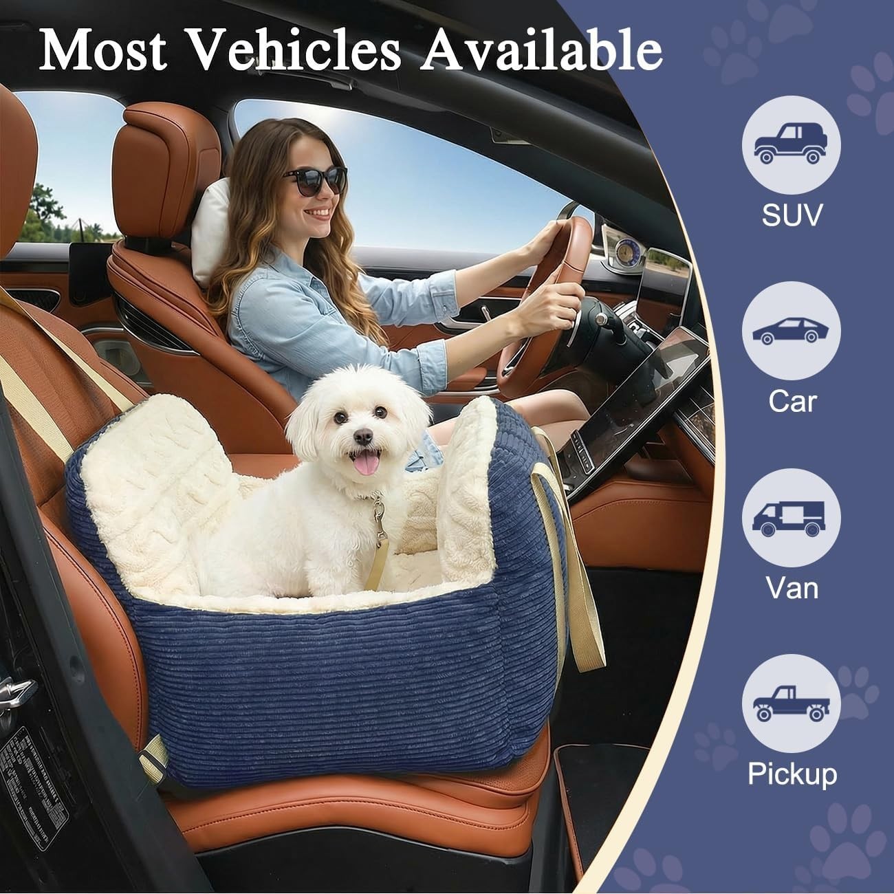 Memory Foam Dog Car Booster Seat Pet Travel Bed Safety Leash 25lb