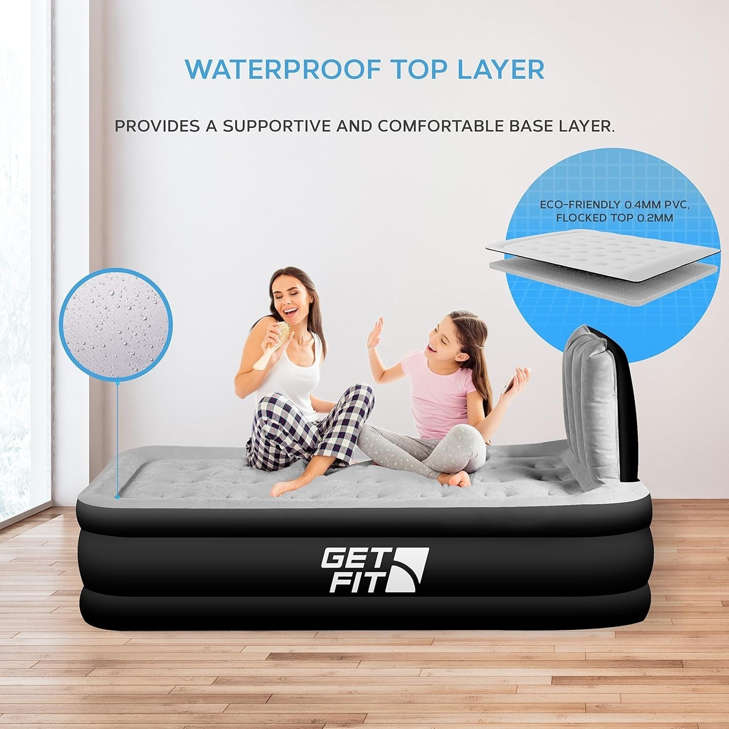 Inflatable Black Air Bed with Built-in Electric Pump & Pillow Quick Inflate,