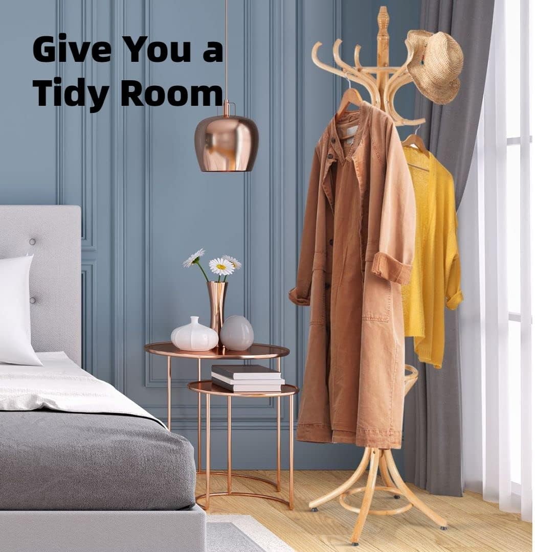 Multigot Coat Rack, Wooden Hat Clothes Hall Tree Hanger with Umbrella Holder and