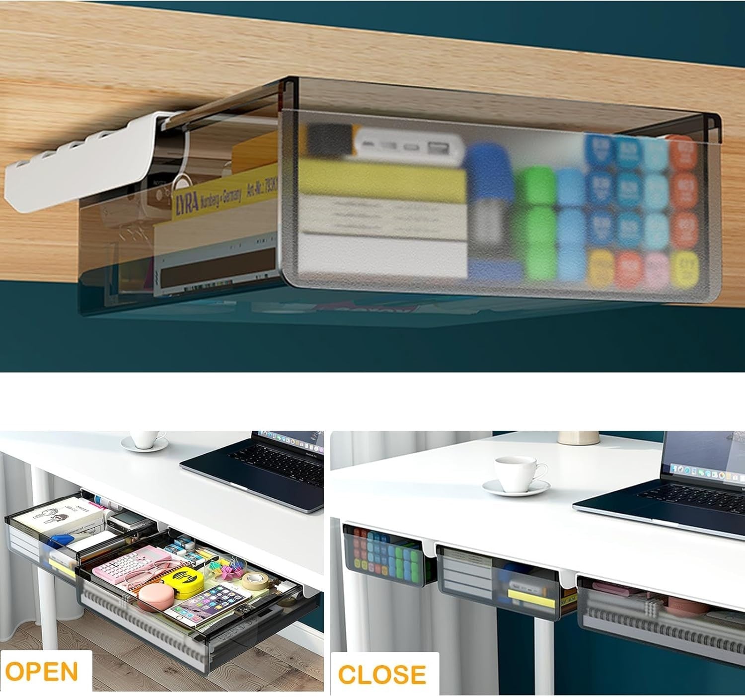 Under Desk Drawer Organizer 3-Pack | Slide-Out Storage for Office & Home