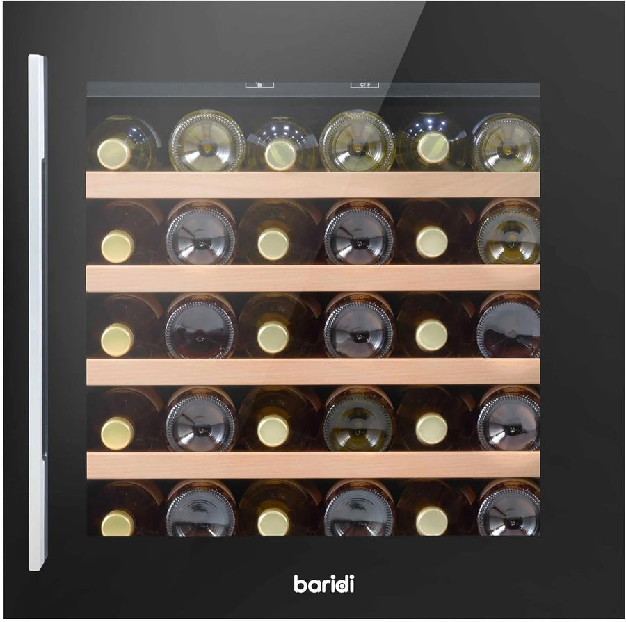 Built In Wine Cooler 36 Bottle Glass Door LED Touch Control Black 60cm