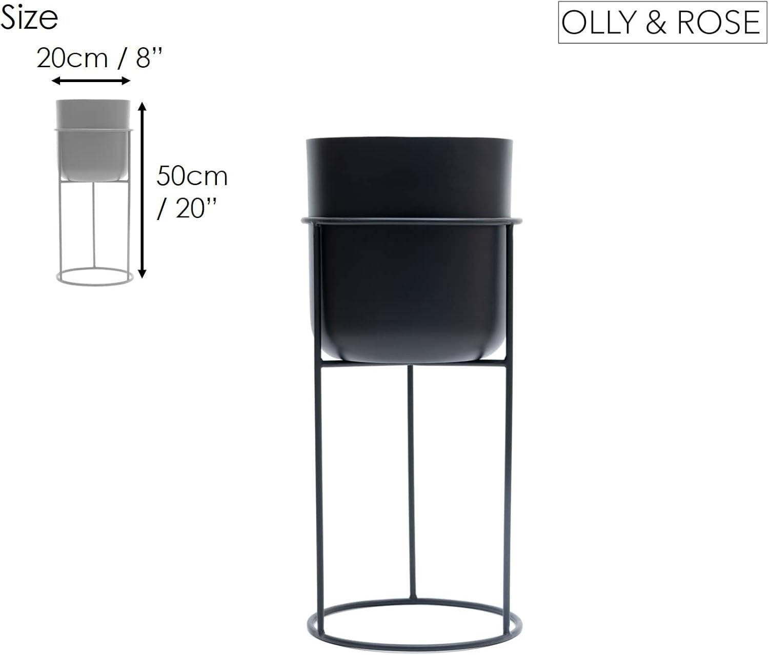 Black Metal Plant Stand with Pot 50cm Tall Indoor Modern Decorative Planter