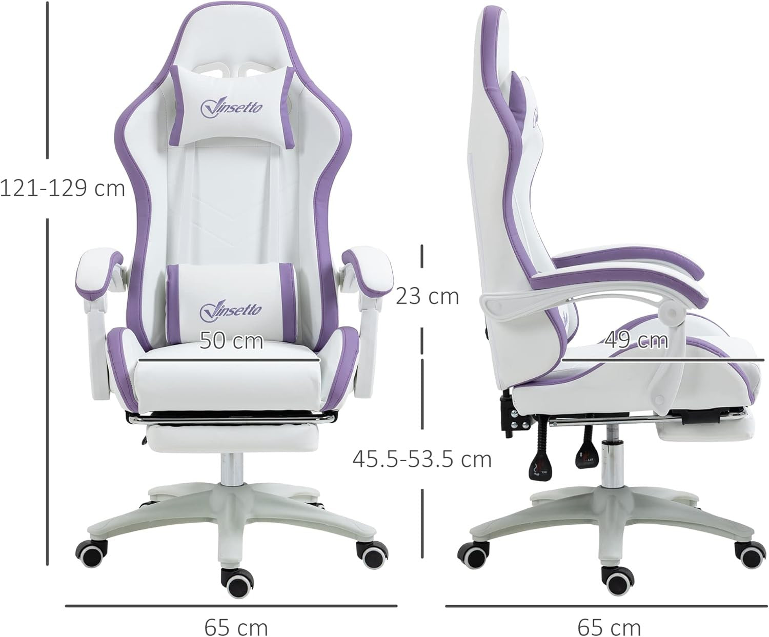 Gaming Chair PU Leather Recliner w/ Footrest 135° Swivel White Purple