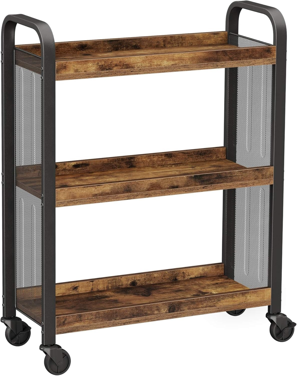 3 Tier Kitchen Trolley on Wheels Slim Rolling Storage Cart Metal Shelves
