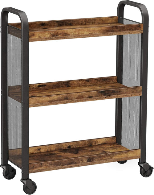 3 Tier Kitchen Trolley on Wheels Slim Rolling Storage Cart Metal Shelves