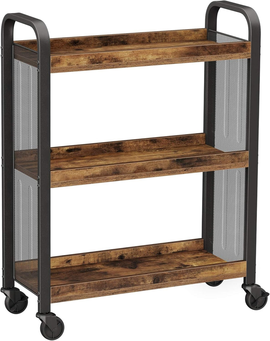 3 Tier Kitchen Trolley on Wheels Slim Rolling Storage Cart Metal Shelves