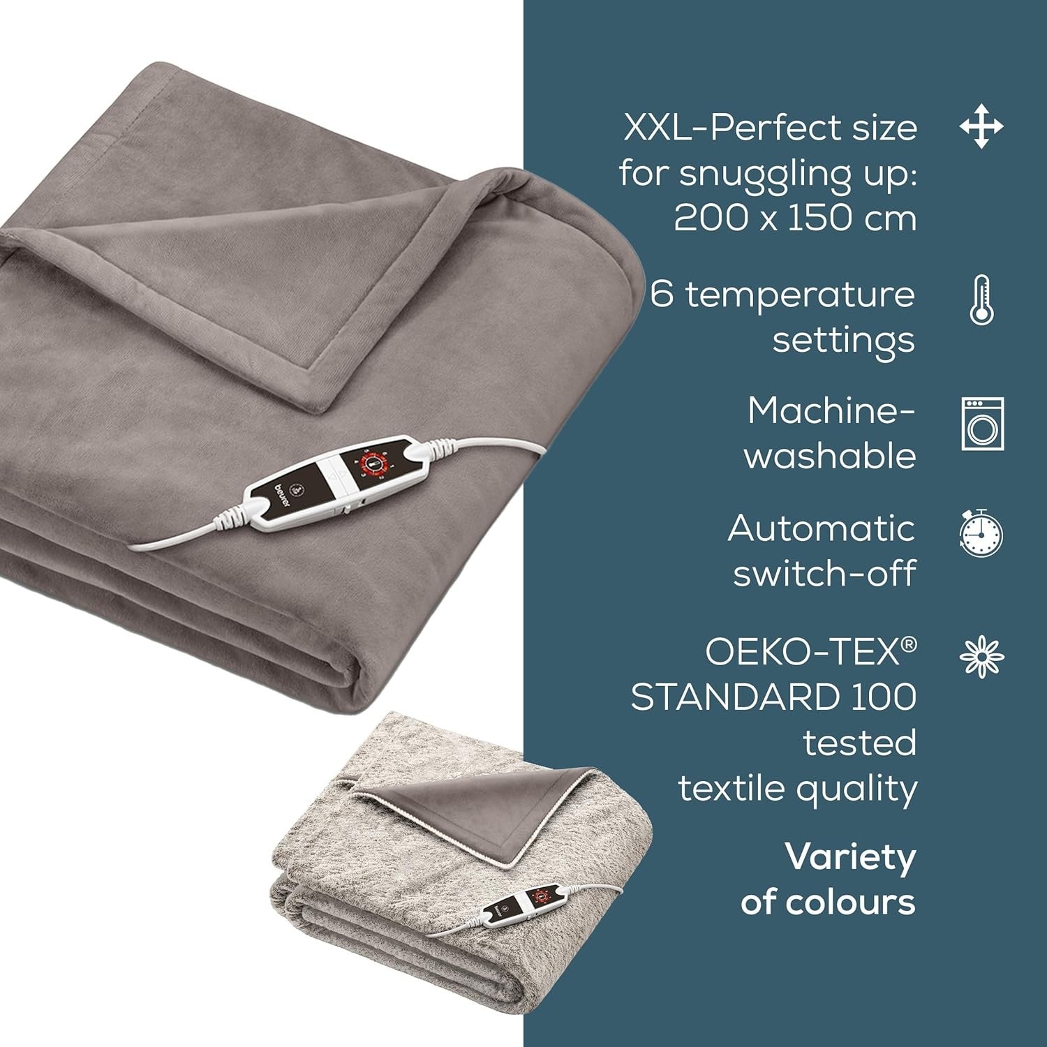 XXL Electric Heated Throw Blanket Soft Fleece 6 Heat Auto Shut Off Washable