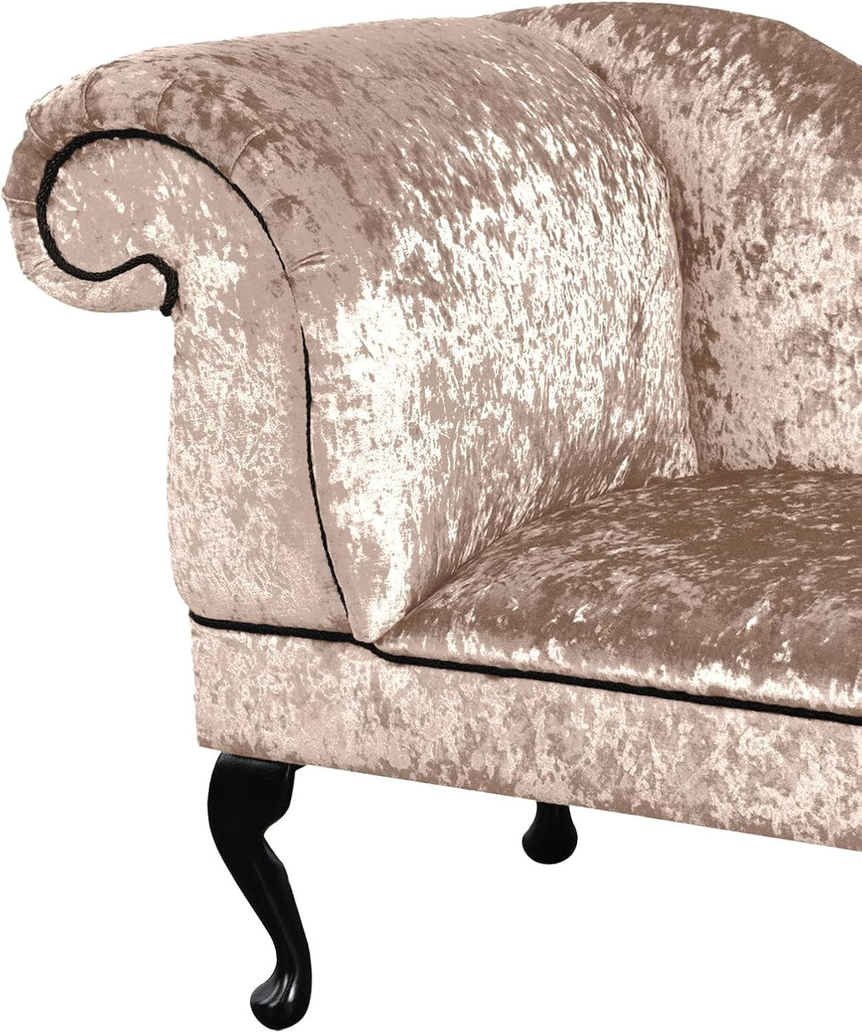 Velvet Chaise Lounge Left Hand Mink – Handmade Queen Anne Legs, UK Made