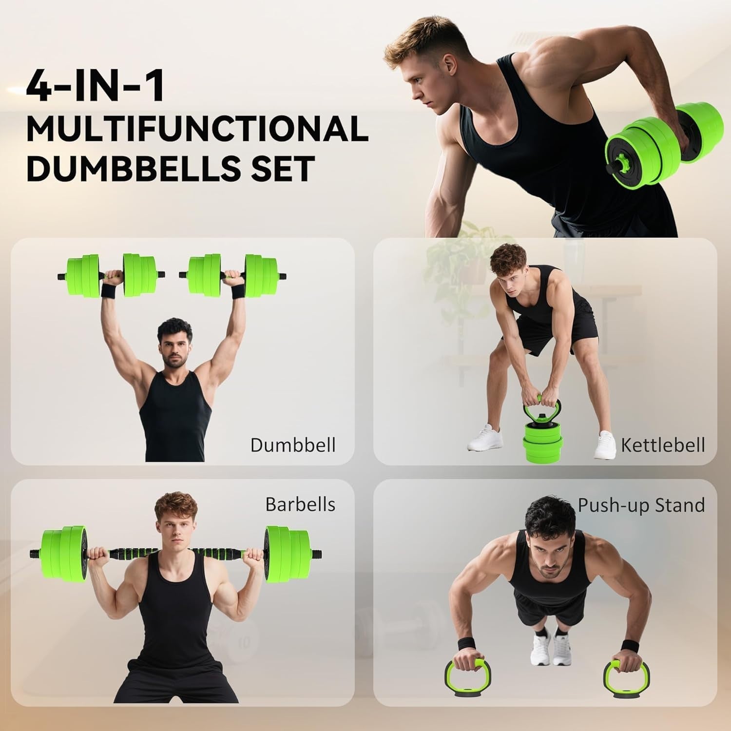 30kg 6-in-1 Adjustable Home Gym Weights Dumbbell Barbell Kettlebell Set