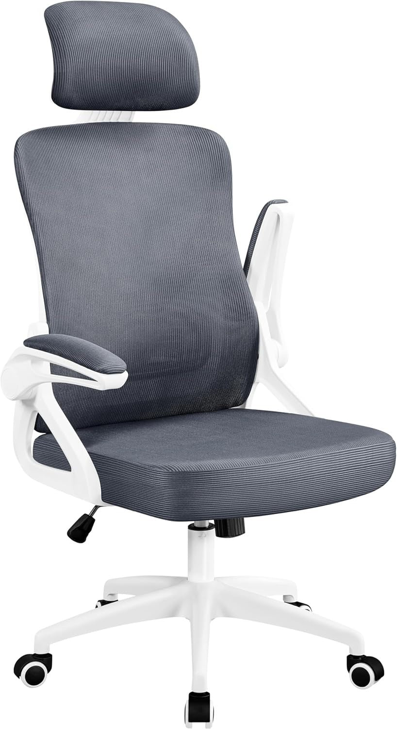 Ergonomic Mesh Office Desk Chair Adjustable Height Lumbar Flip-up Arms White/Gre