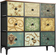 Vintage 9 Drawer Chest Cabinet Wood Storage Unit for Bedroom Entryway
