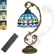 Stained Glass Table Lamp LED Remote Dimming 3 Color Modes for Bedroom