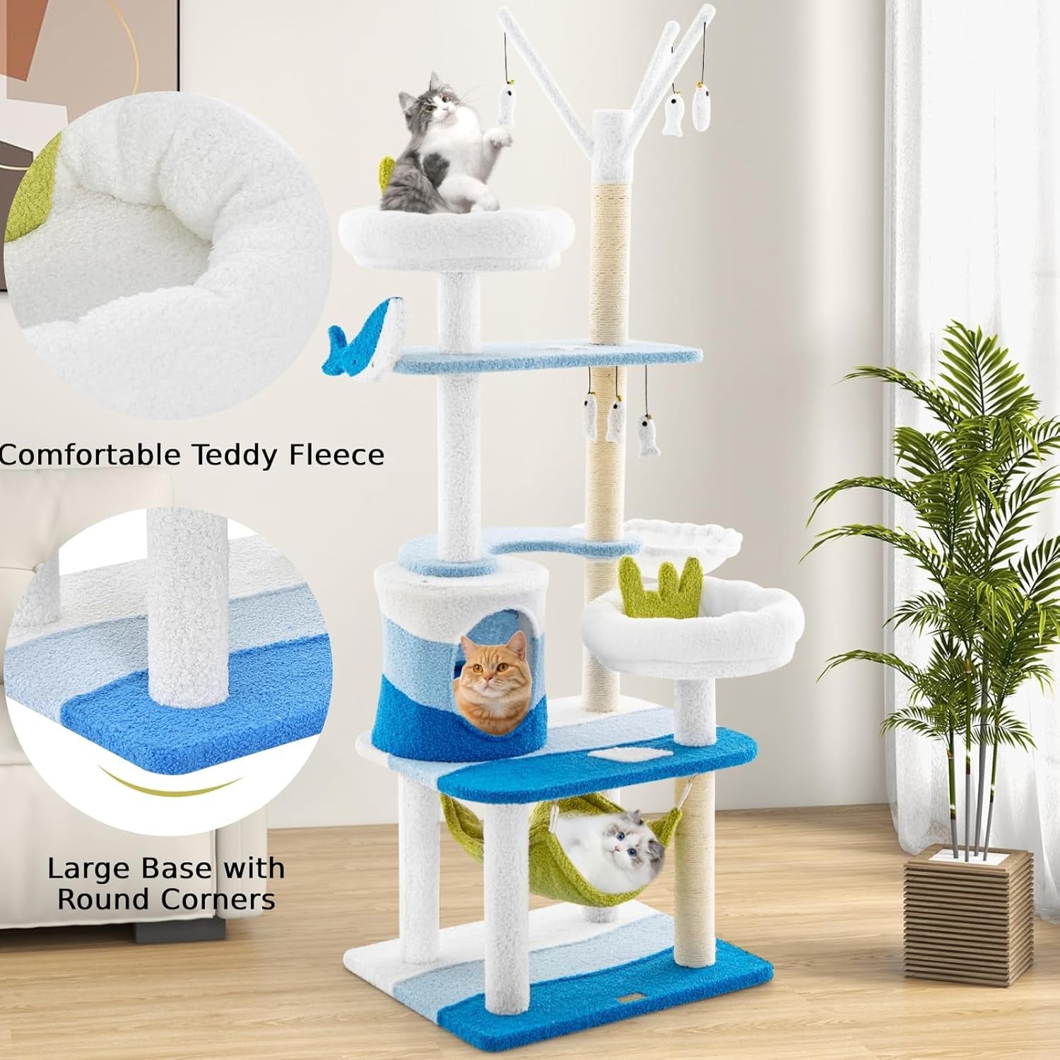 165cm Blue White Cat Tree Multi-Level Condo Hammock Sisal Scratching Tower