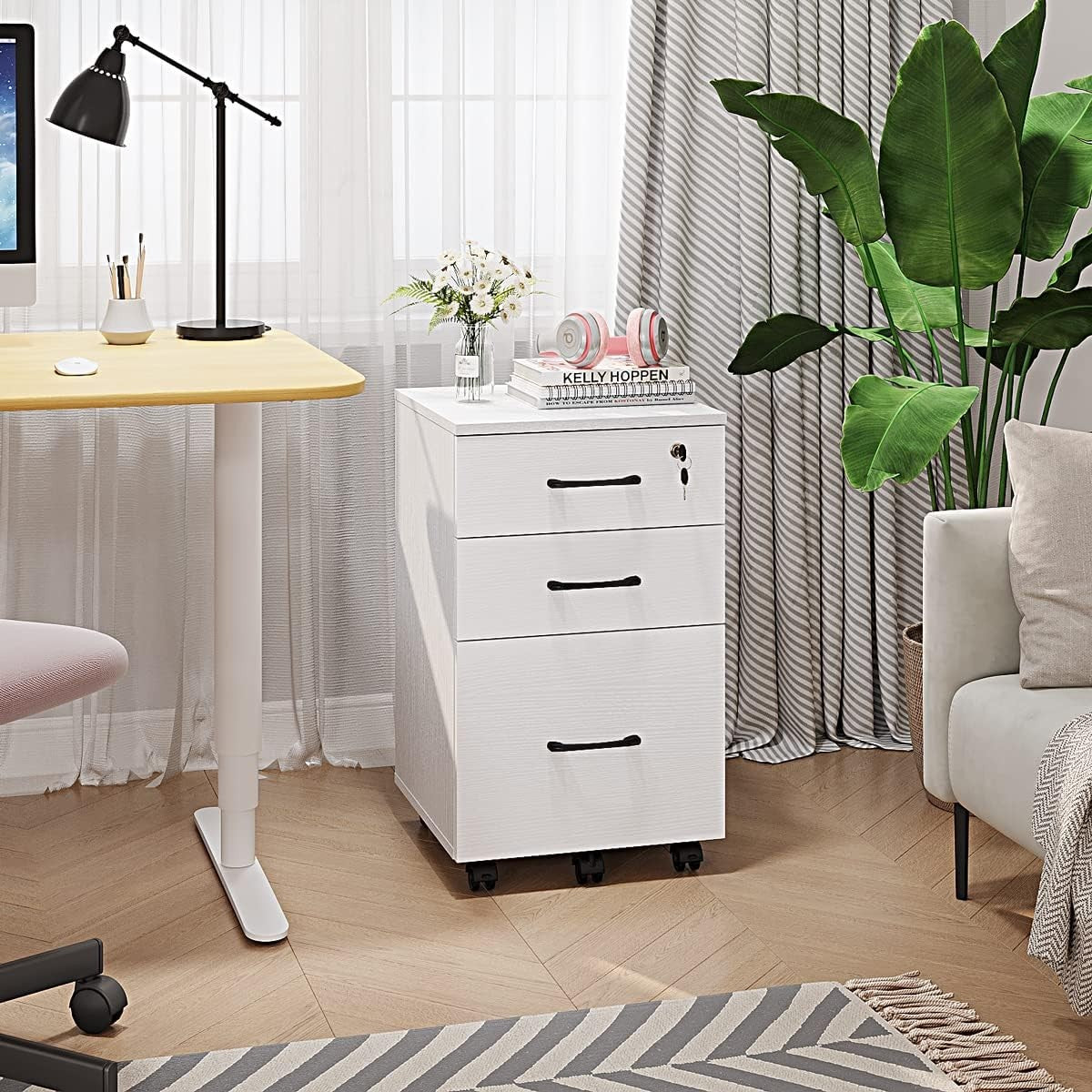 White Rolling File Cabinet 3 Drawer Locking Under Desk Letter Storage