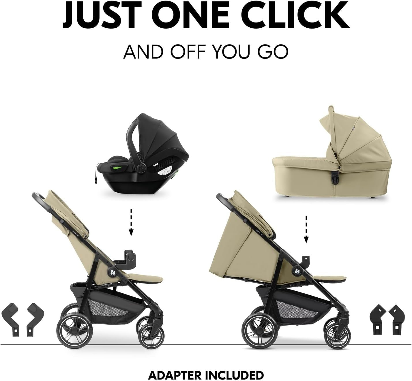 3in1 Travel System Pushchair Pram Car Seat Set Lightweight Reclining Olive