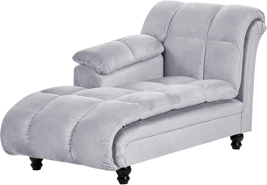 Modern Velvet Right Hand Chaise Lounge Grey Upholstery Black Legs