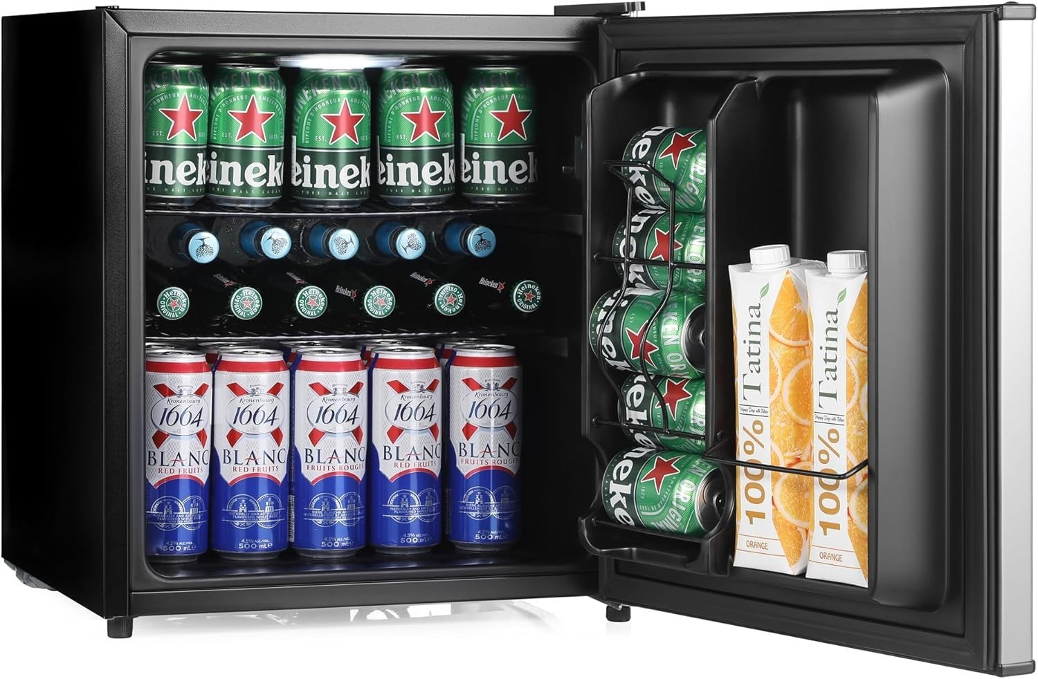 45L Mini Fridge Beer & Drink Cooler LED Stainless Steel Countertop