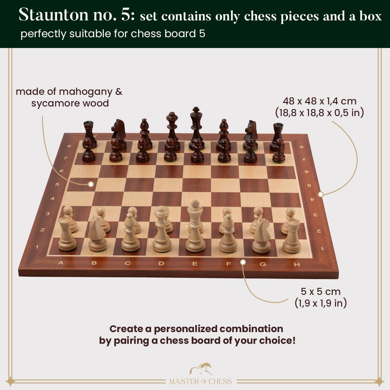 Staunton No.5 Weighted Wooden Chess Pieces Set with Mahogany Storage Box