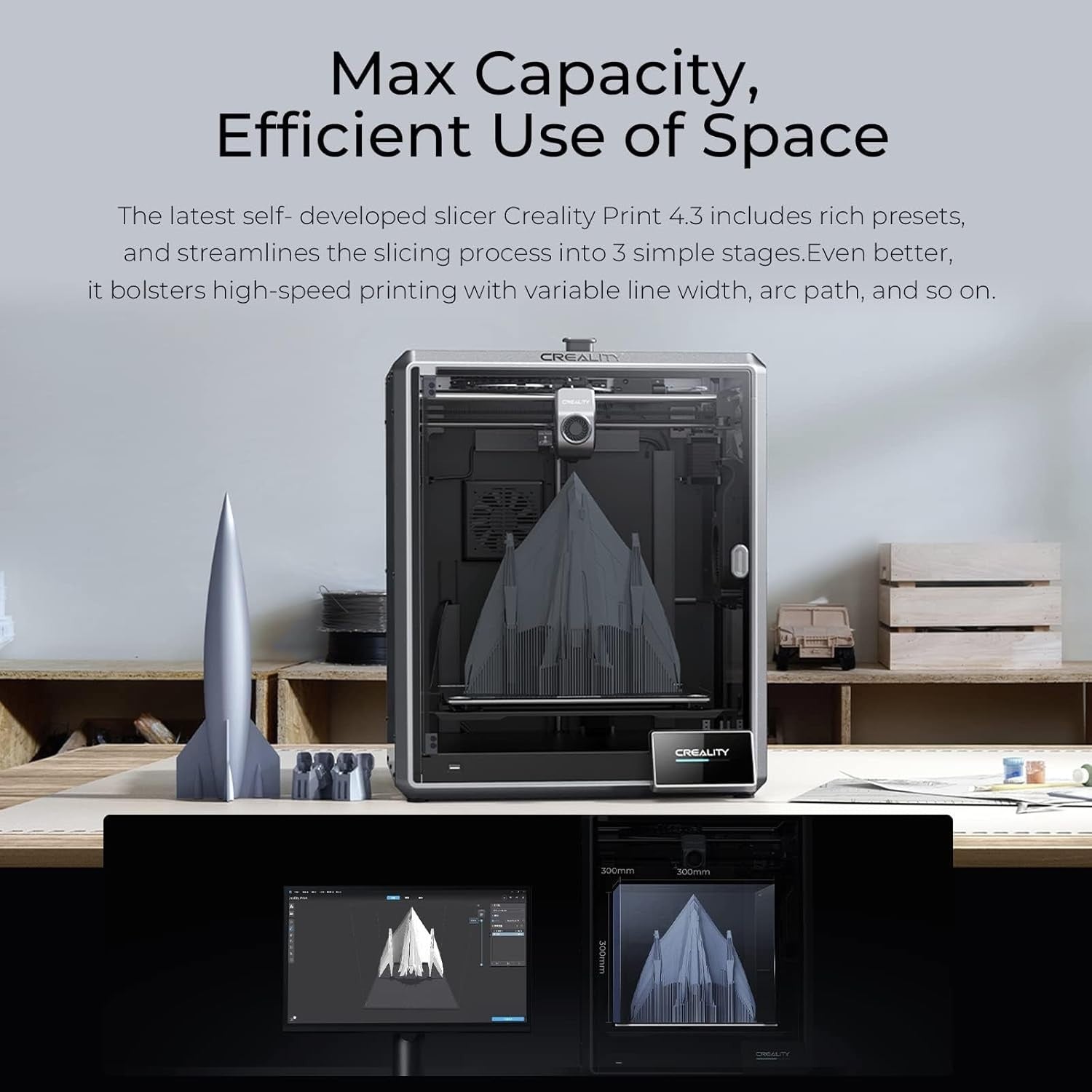 Large High Speed 3D Printer 600mm/s AI Camera LiDAR Auto Level 300mm