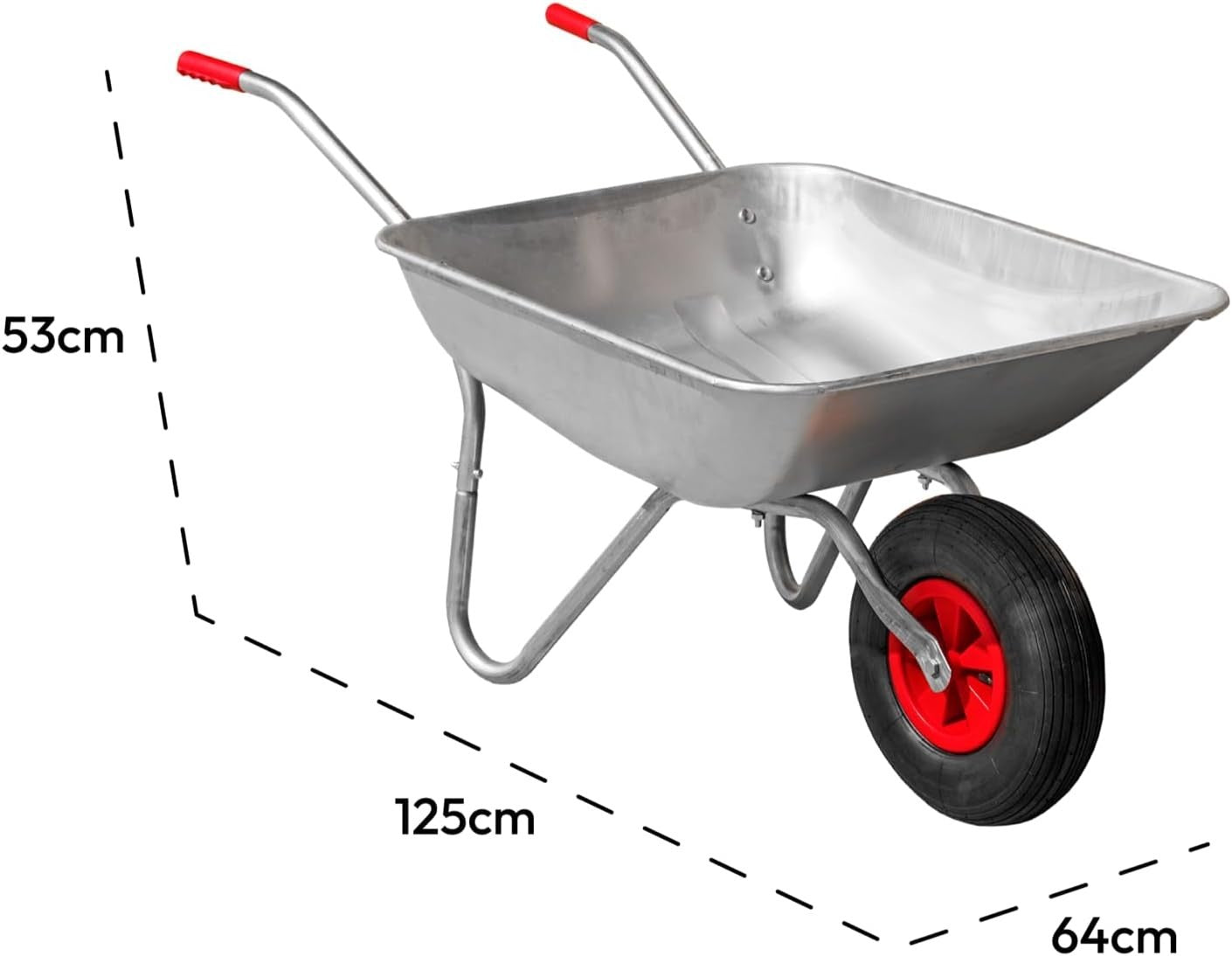 65L Steel Wheelbarrow – Galvanised Tub w/ Pneumatic Tyre & Easy-Grip Handles