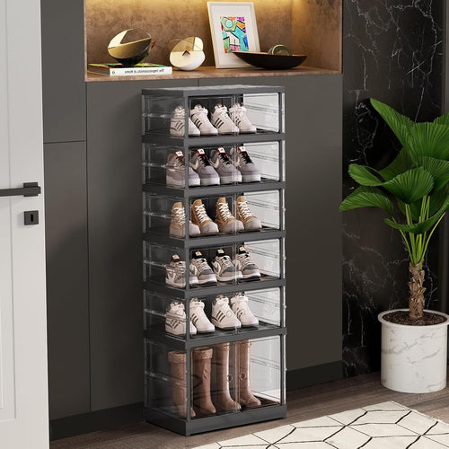 6 Tier Foldable Shoe Rack Organizer – 12 Pairs Storage Box, Space-Saving
